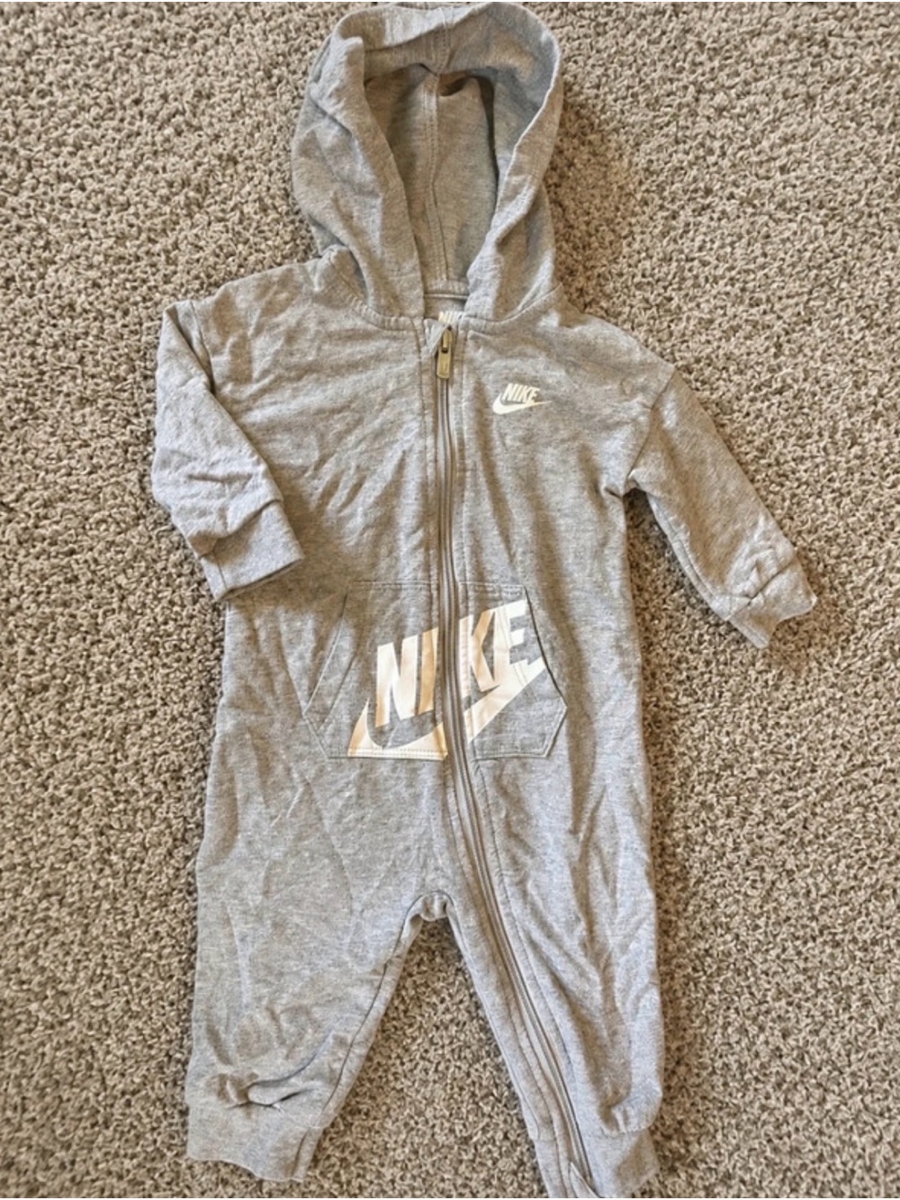 Nike Gray Hooded Footie One-Piece for Kids